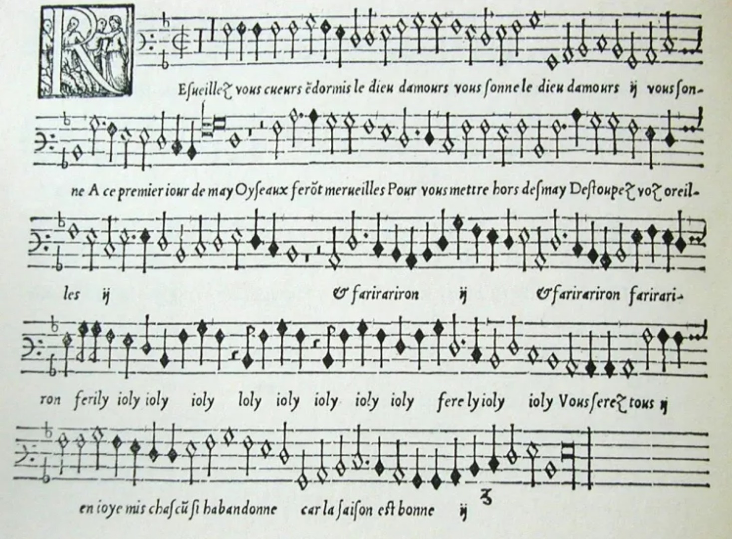 Page from a chorister's part-book for Clément Janequin's Le Chant des Oiseaux